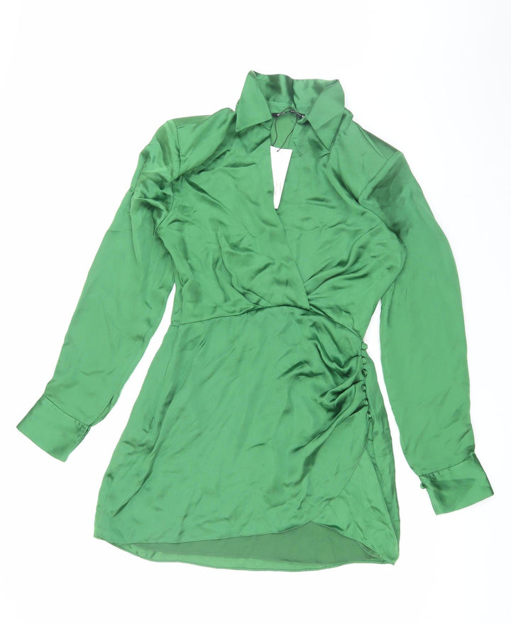 Zara Women's Green Satin Dress, Size S, New