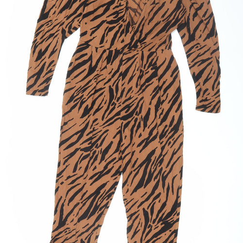 ASOS Design Brown Animal Print Jumpsuit, Size 12, Viscose