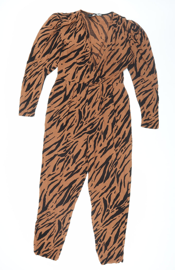 ASOS Design Brown Animal Print Jumpsuit, Size 12, Viscose