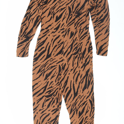 ASOS Design Brown Animal Print Jumpsuit, Size 12, Viscose
