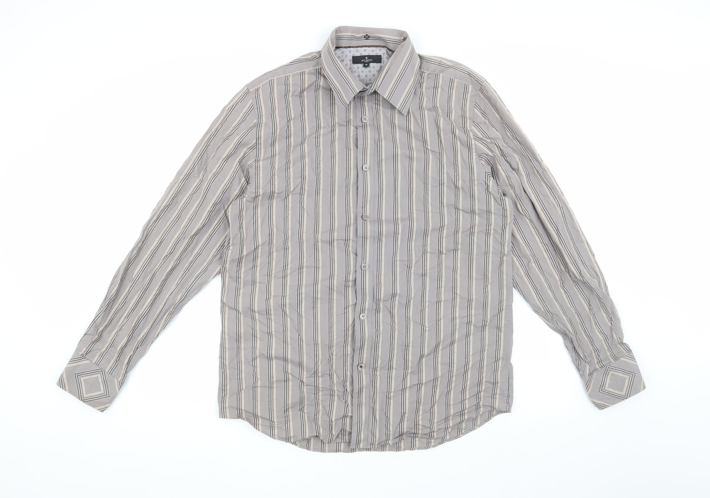 Jeff Banks Men's Grey Striped Dress Shirt M