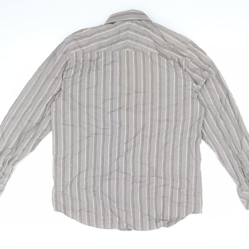 Jeff Banks Men's Grey Striped Dress Shirt M