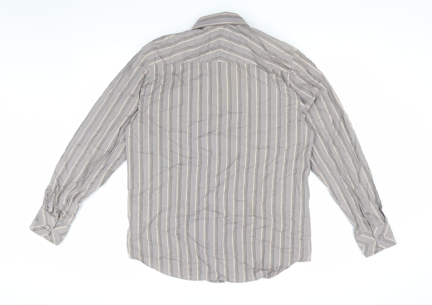 Jeff Banks Men's Grey Striped Dress Shirt M