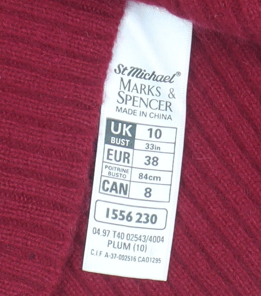 Marks and Spencer Women's Red Collared Knit Jumper, Size 10