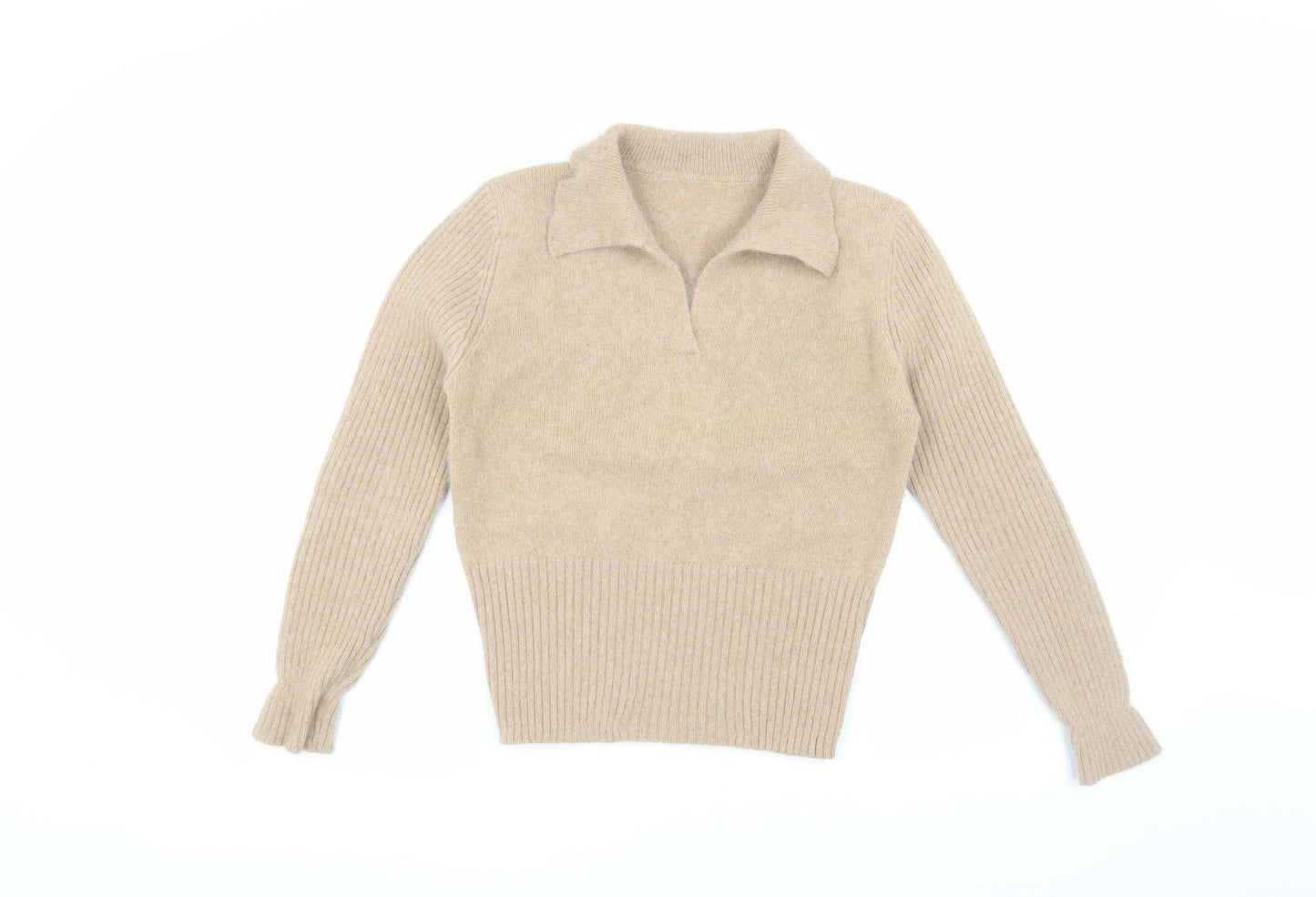 Marks & Spencer Women's Beige Collared Pullover Jumper