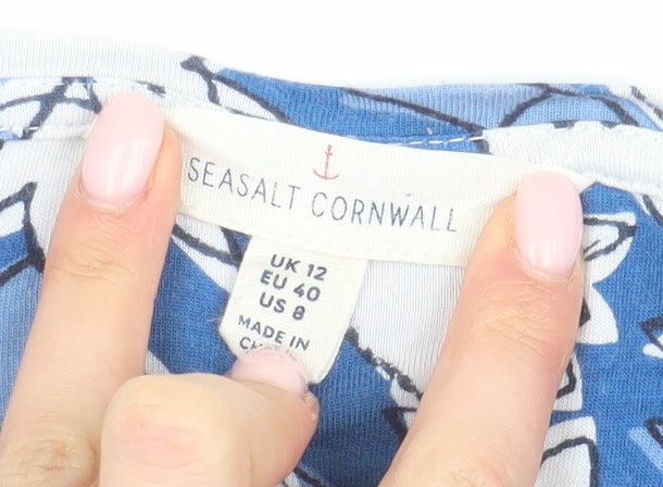Seasalt Cornwall Women's Blue Floral A-Line Dress Size 12