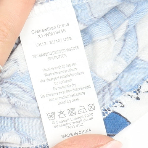 Seasalt Cornwall Women's Blue Floral A-Line Dress Size 12