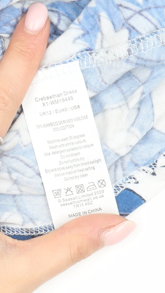 Seasalt Cornwall Women's Blue Floral A-Line Dress Size 12