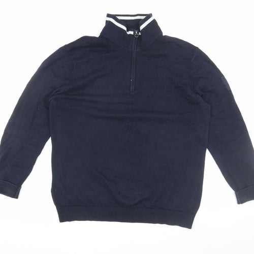 Escales Men's 2XL Blue Full Zip Cotton Cashmere Jumper