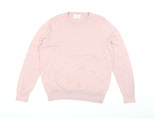 Marks and Spencer Pink Cotton Crew Neck Jumper - Men's L