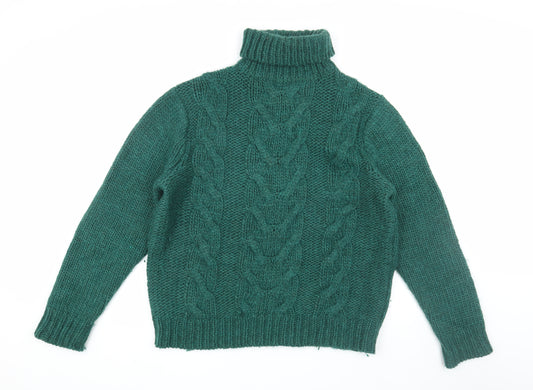 J.Crew Men's Green Wool Cable-Knit Roll Neck Jumper XL