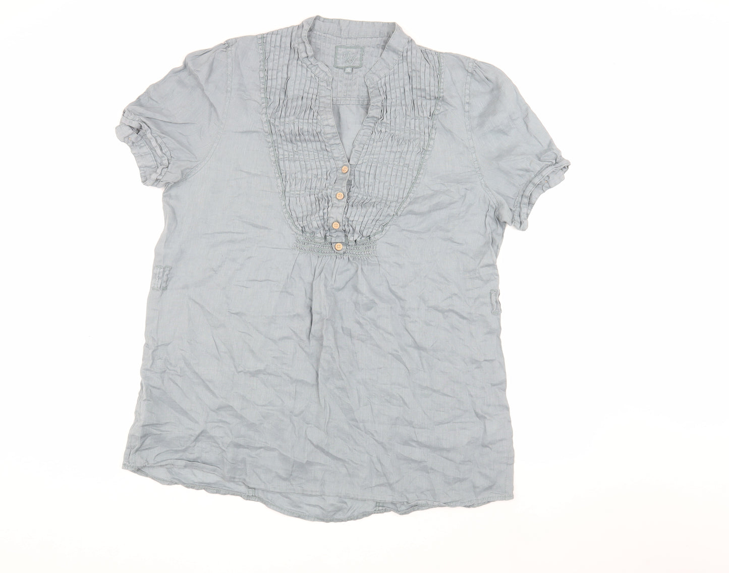Women's Grey Linen Blouse Size 18 Casual Button Short Sleeve