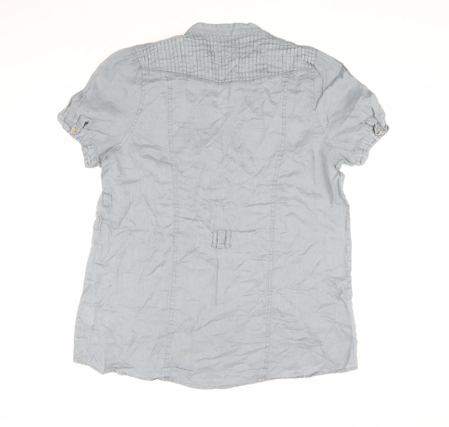 Women's Grey Linen Blouse Size 18 Casual Button Short Sleeve