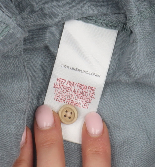 Women's Grey Linen Blouse Size 18 Casual Button Short Sleeve