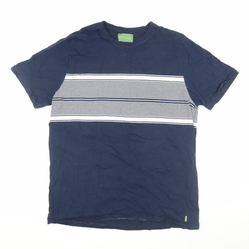 Buckley Mens Blue Striped T-Shirt XL Crew Neck