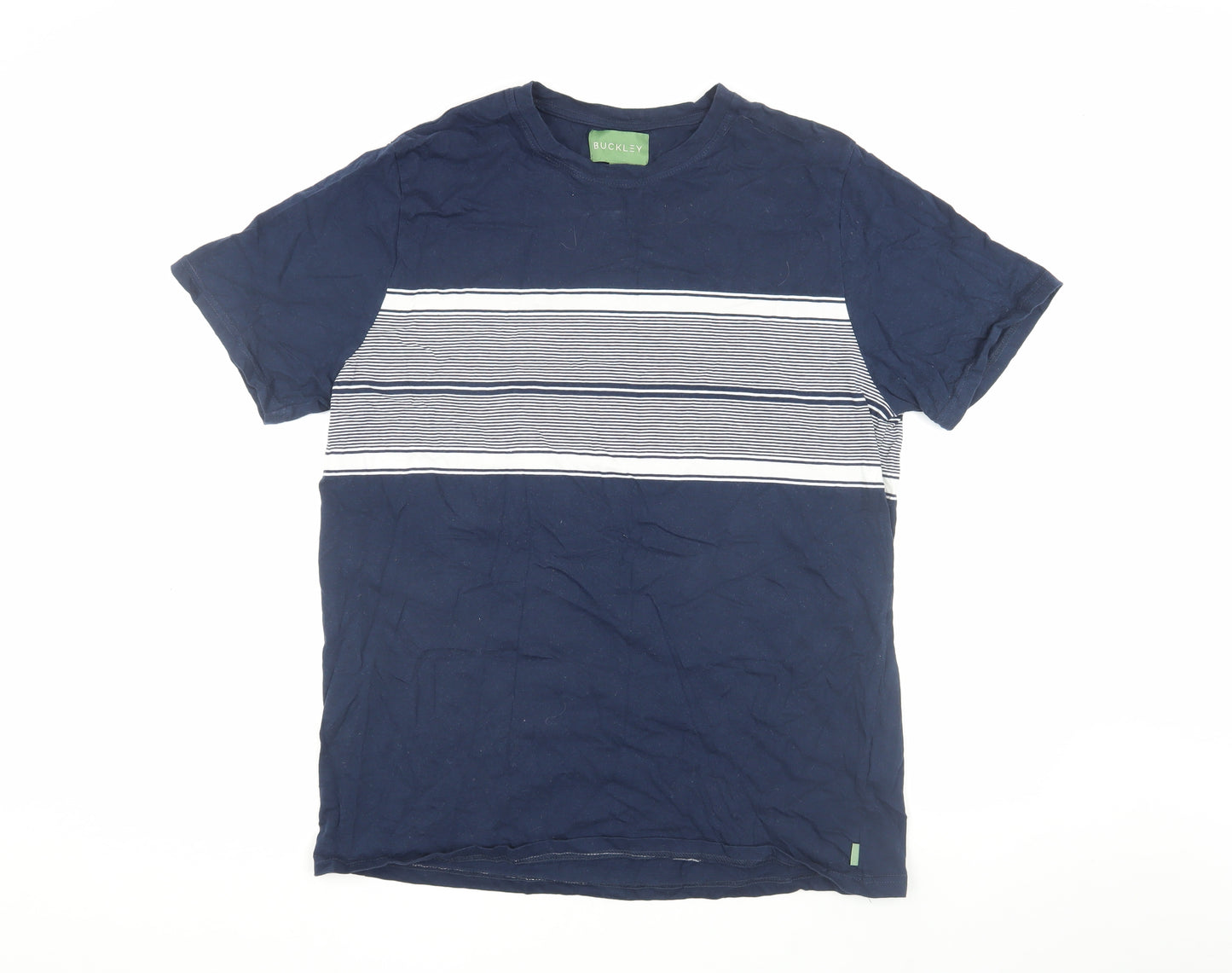 Buckley Mens Blue Striped T-Shirt XL Crew Neck