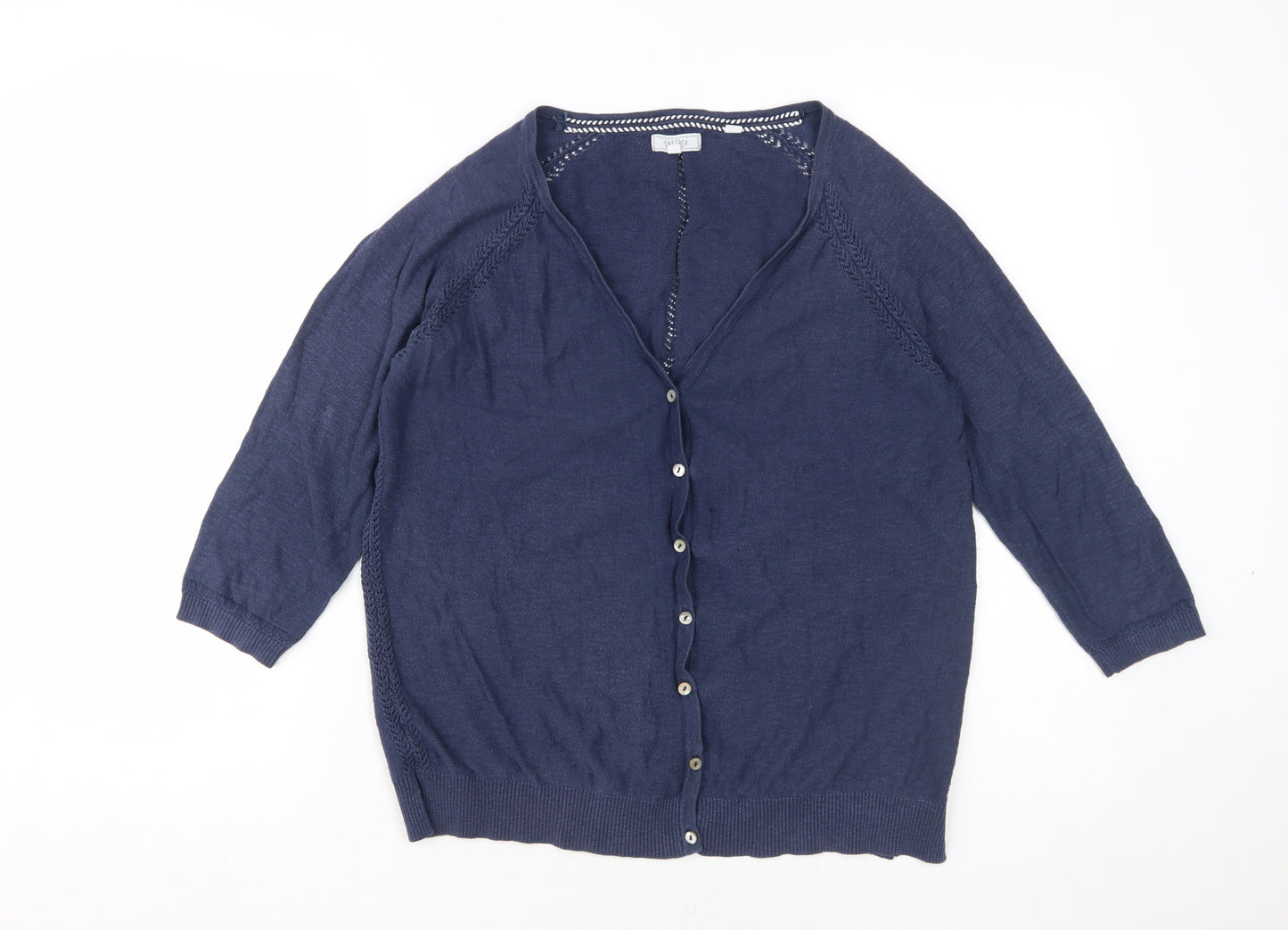 Fat Face Women's Blue V-Neck Cardigan, Size 12, Button Accent