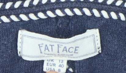 Fat Face Women's Blue V-Neck Cardigan, Size 12, Button Accent