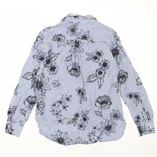 Next Women's Blue Floral Striped Button-Up Shirt, Size 10