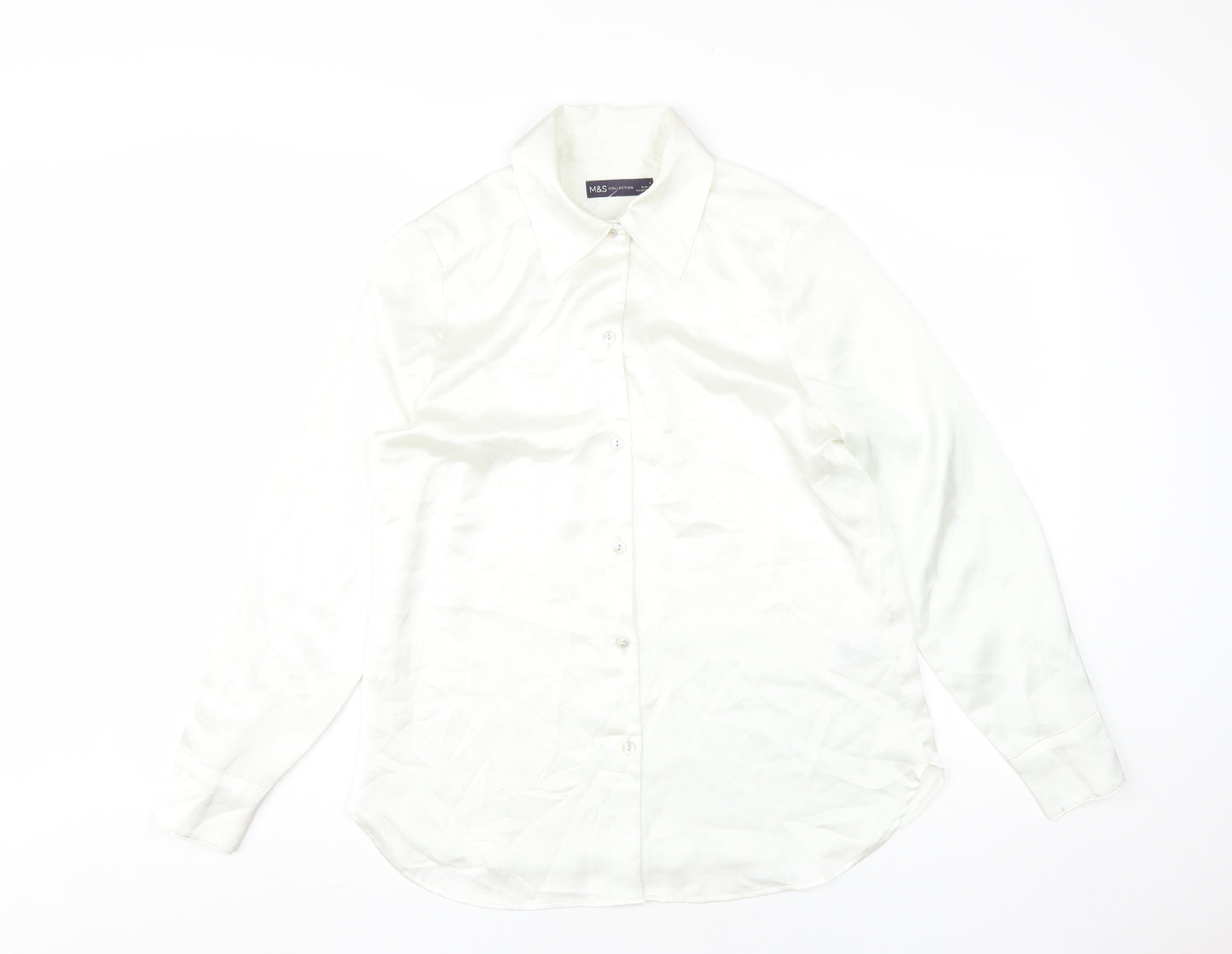 Marks and Spencer Women's Ivory Button-Up Shirt, Size 8, Regular Fit