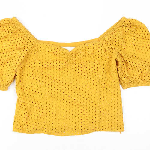 H&M Women's Yellow Off-Shoulder Puff Sleeve Blouse