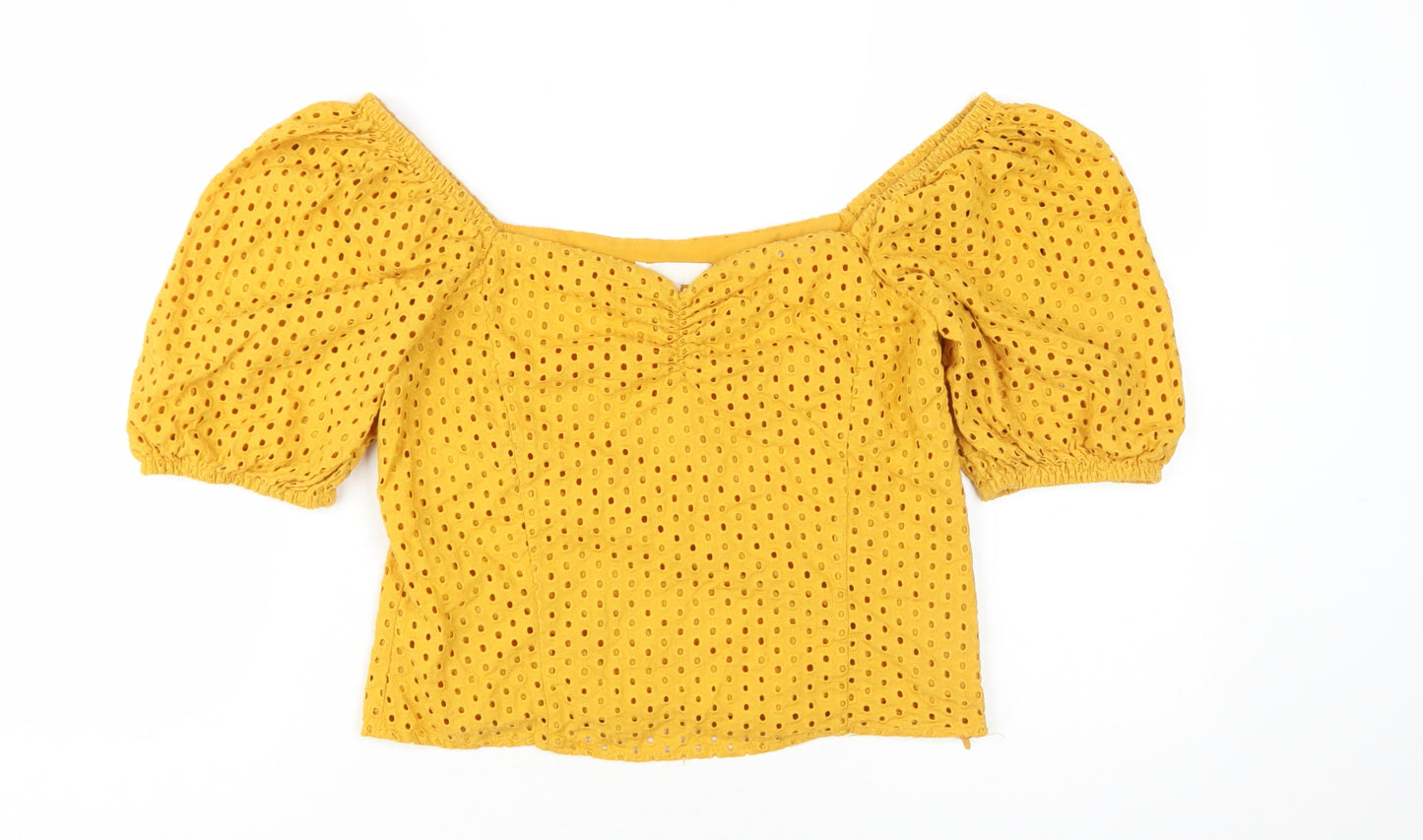 H&M Women's Yellow Off-Shoulder Puff Sleeve Blouse