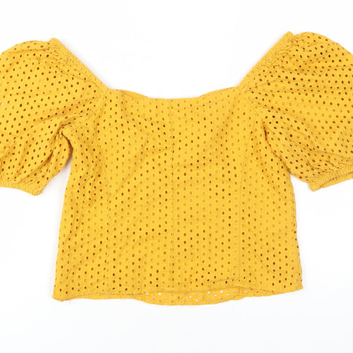 H&M Women's Yellow Off-Shoulder Puff Sleeve Blouse
