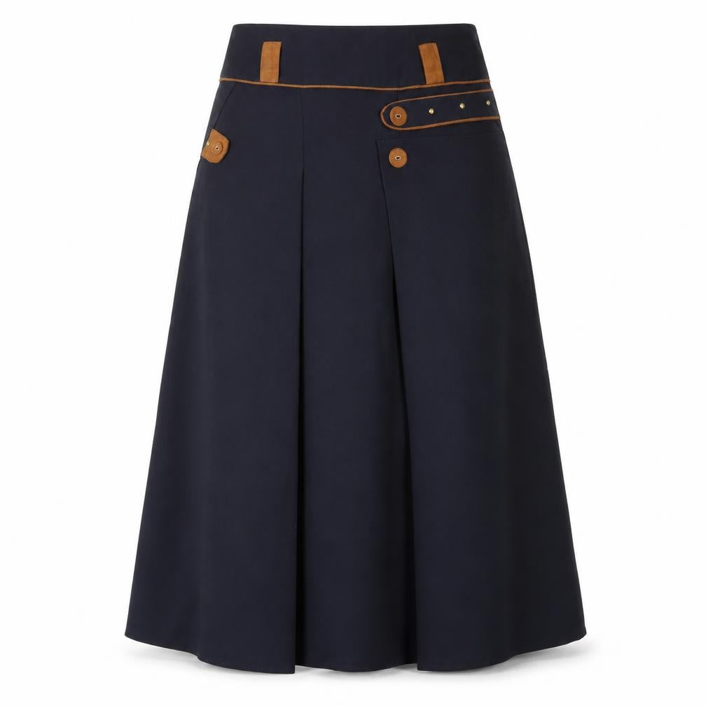 Front view of Burun Women's Black Long A-Line Skirt, size 10