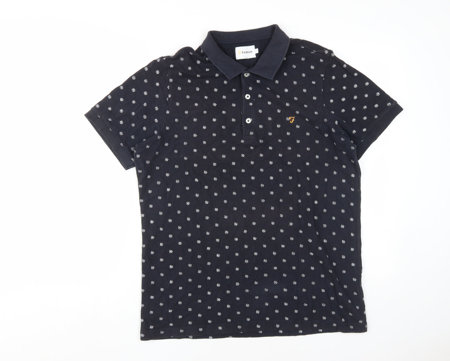 Farah Men's Black L Polo Shirt, Cotton, Short Sleeve