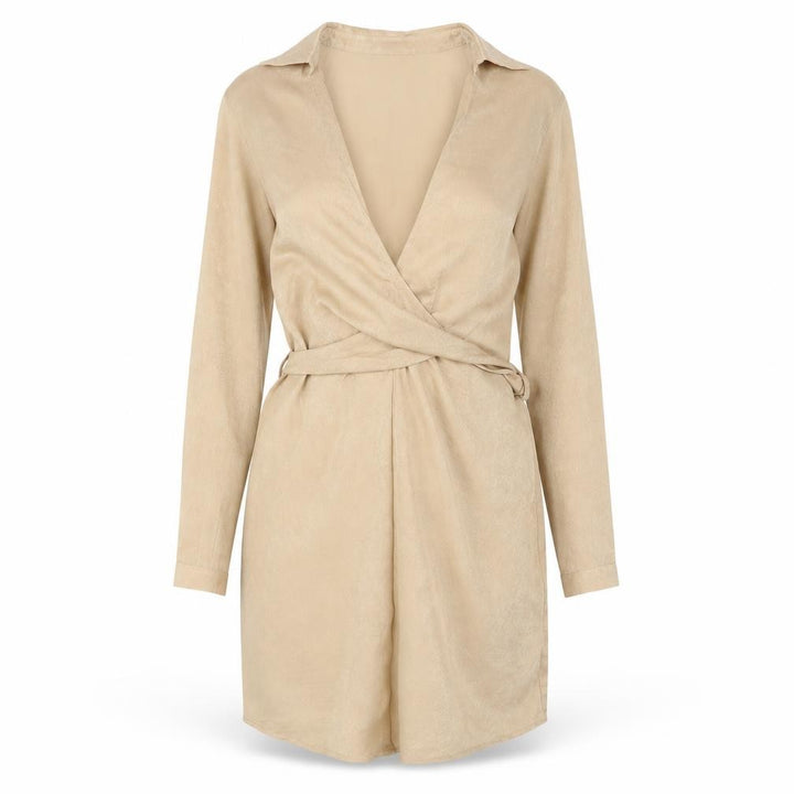 Front view of PRETTYLITTLETHING Women's Beige Dress, size 6