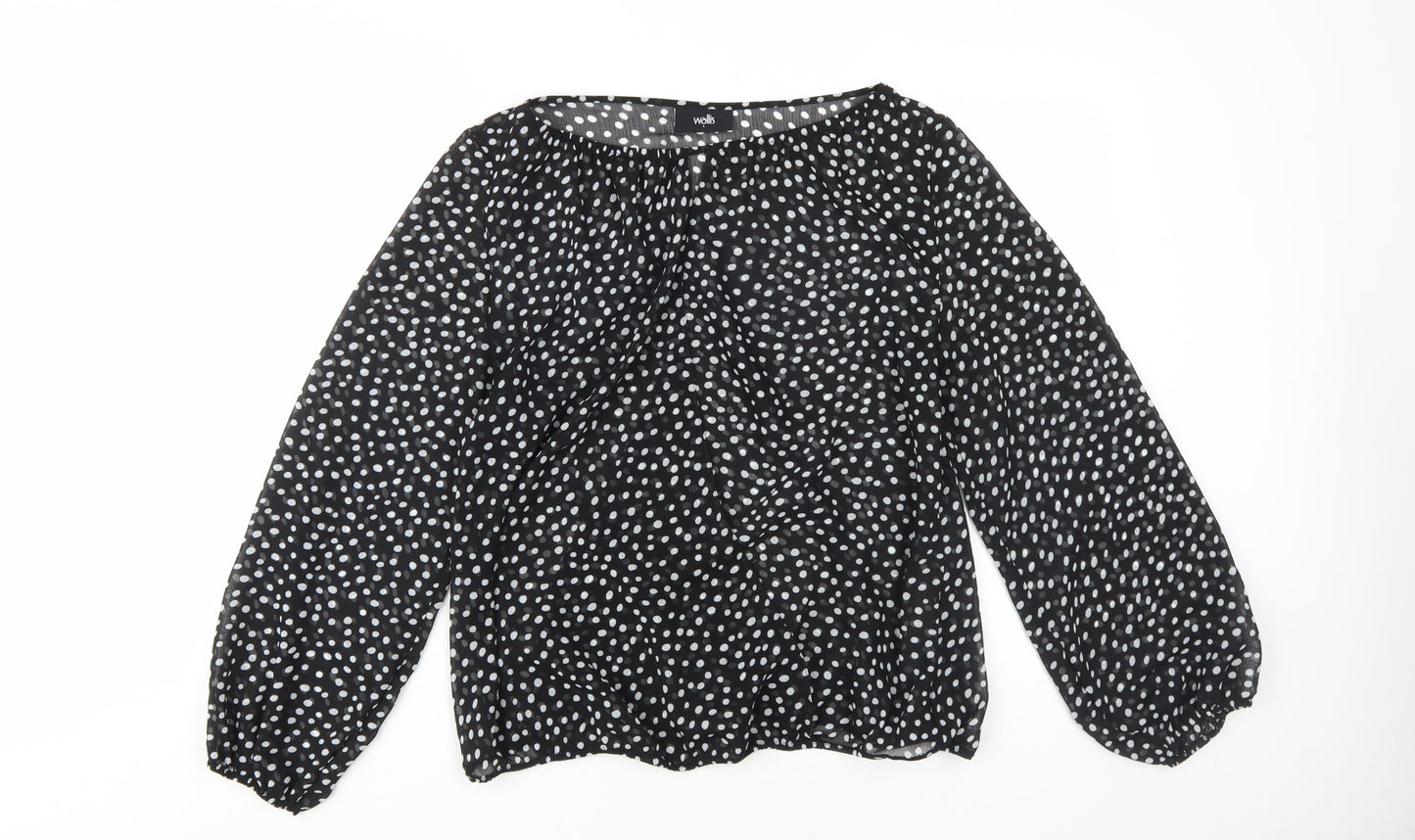 Wallis Women's Black Polka Dot Blouse, Size L, Chiffon Top