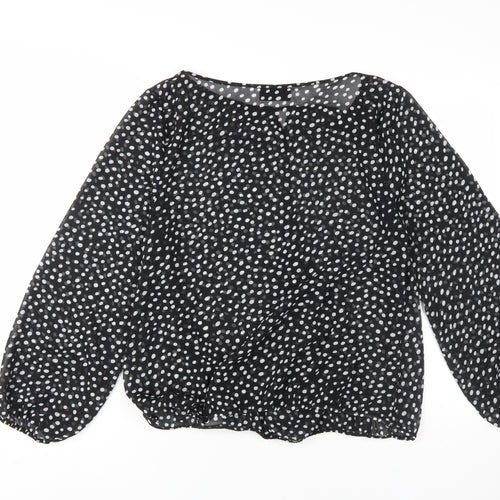 Wallis Women's Black Polka Dot Blouse, Size L, Chiffon Top