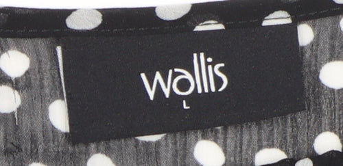 Wallis Women's Black Polka Dot Blouse, Size L, Chiffon Top