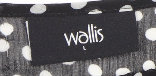 Wallis Women's Black Polka Dot Blouse, Size L, Chiffon Top