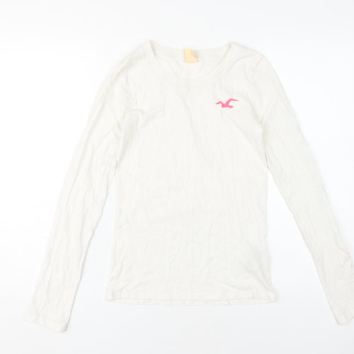 Hollister Men's White Long Sleeve Logo T-Shirt S