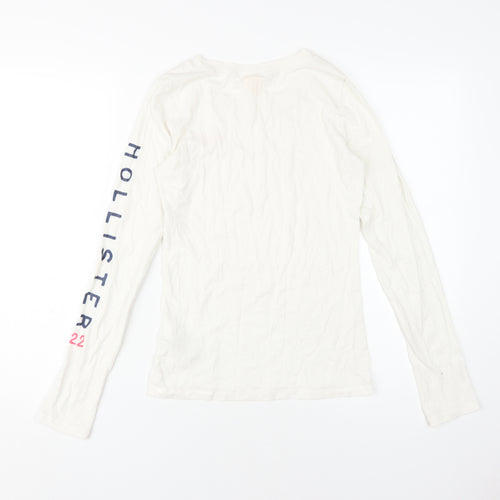 Hollister Men's White Long Sleeve Logo T-Shirt S