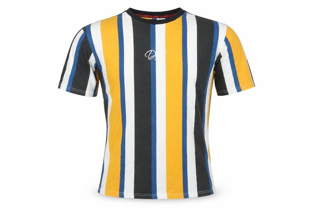 Front view of DFND Men's Multicoloured Striped S T-Shirt