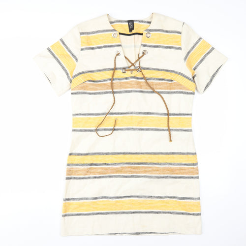 River Island Women's Striped Cotton Linen Shift Dress