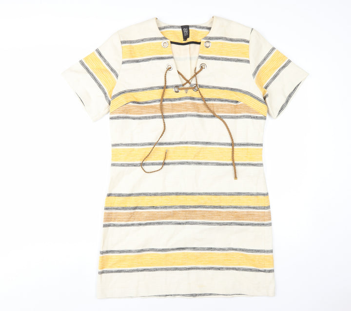 River Island Women's Striped Cotton Linen Shift Dress