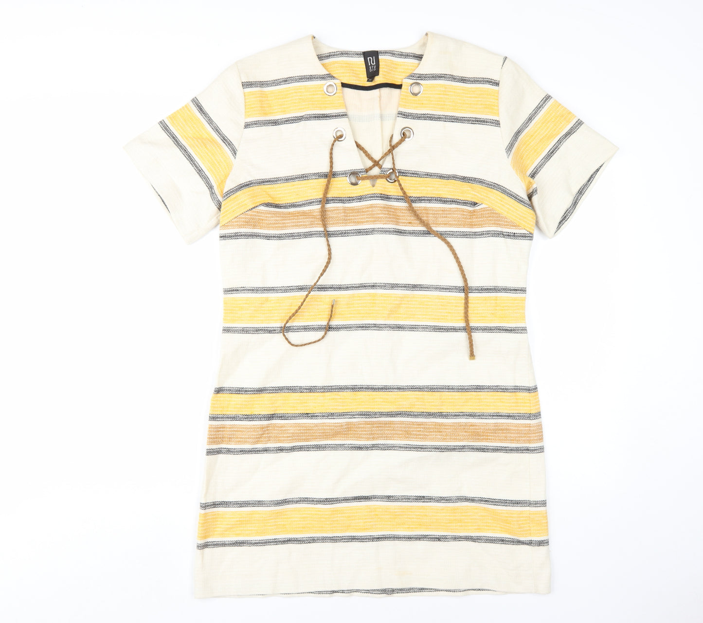River Island Women's Striped Cotton Linen Shift Dress