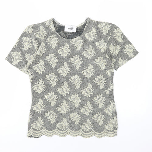 Wallis Grey Floral T-Shirt, Women's Size 14, Regular Fit
