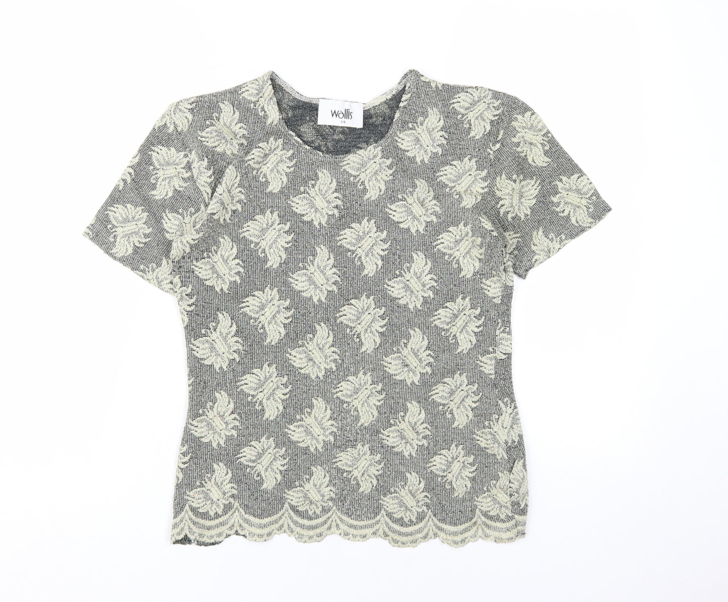 Wallis Grey Floral T-Shirt, Women's Size 14, Regular Fit