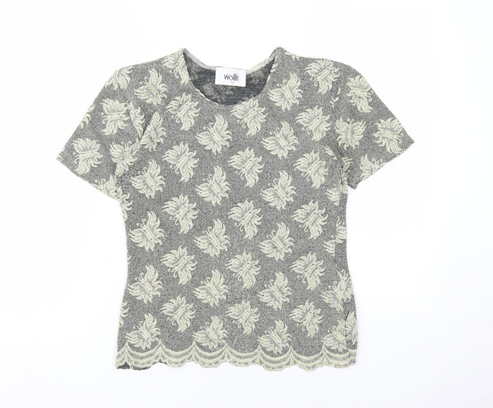 Wallis Grey Floral T-Shirt, Women's Size 14, Regular Fit
