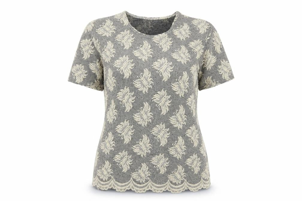 Front view of Wallis Grey Floral T-Shirt, Women's, size 14, Regular Fit