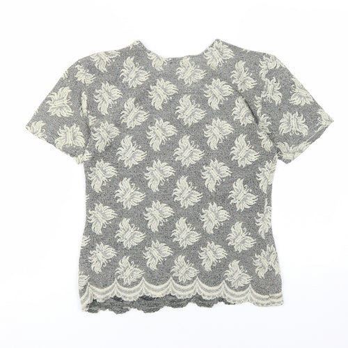 Wallis Grey Floral T-Shirt, Women's Size 14, Regular Fit