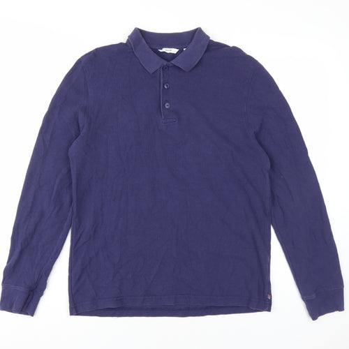 Open Men's Blue Long Sleeve Polo Shirt M
