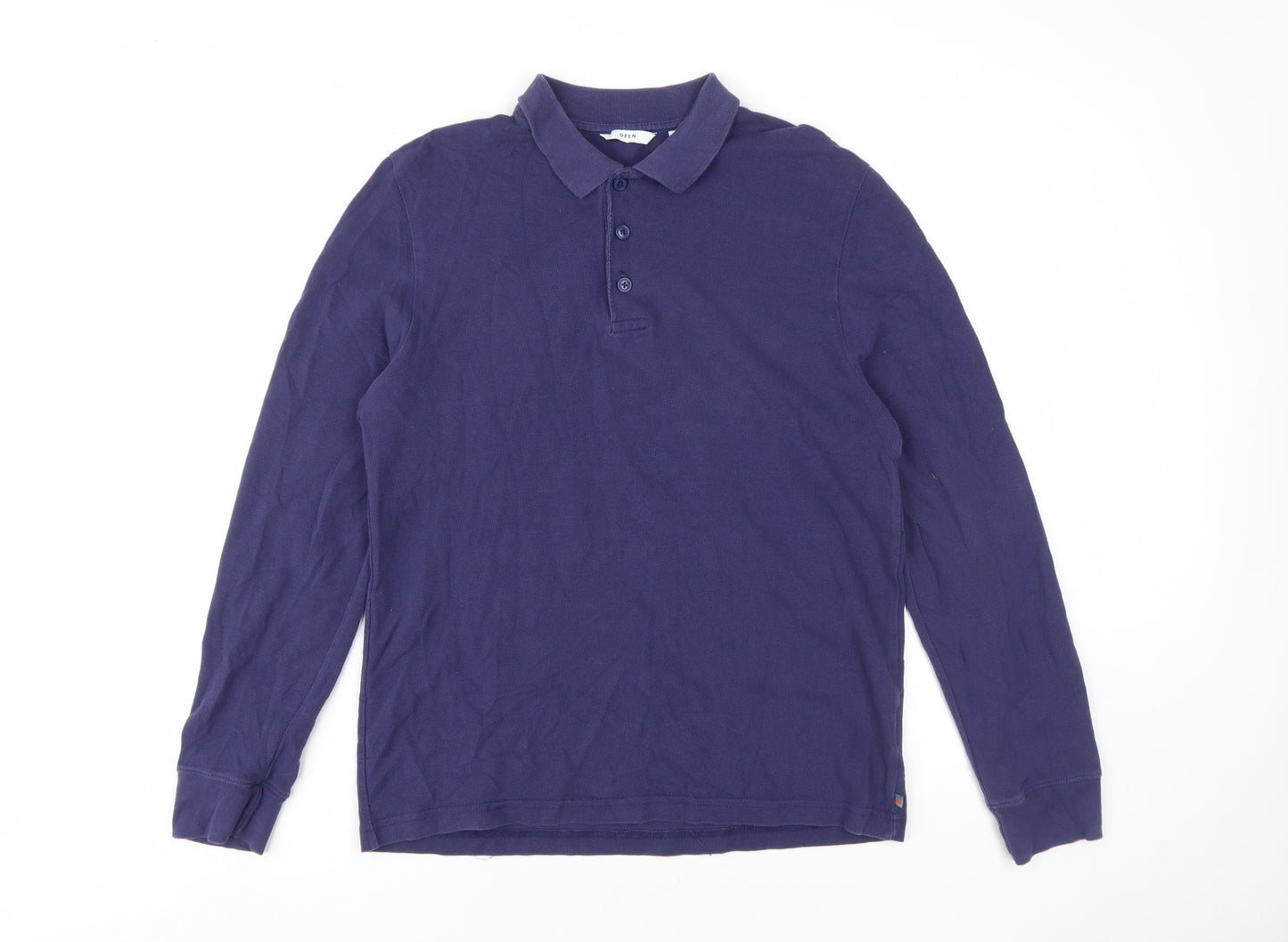 Open Men's Blue Long Sleeve Polo Shirt M