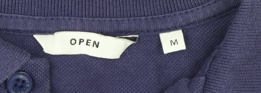 Open Men's Blue Long Sleeve Polo Shirt M