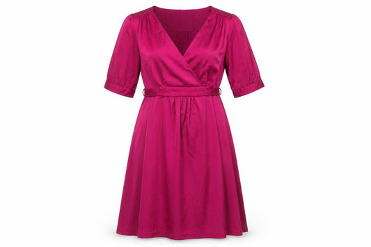 Front view of H&M Women's Purple Wrap Dress, size 12, Casual Style