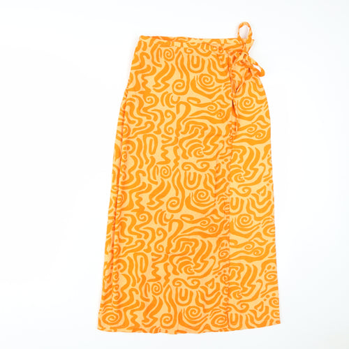 Monki Women's Orange Geometric Long Wrap Skirt